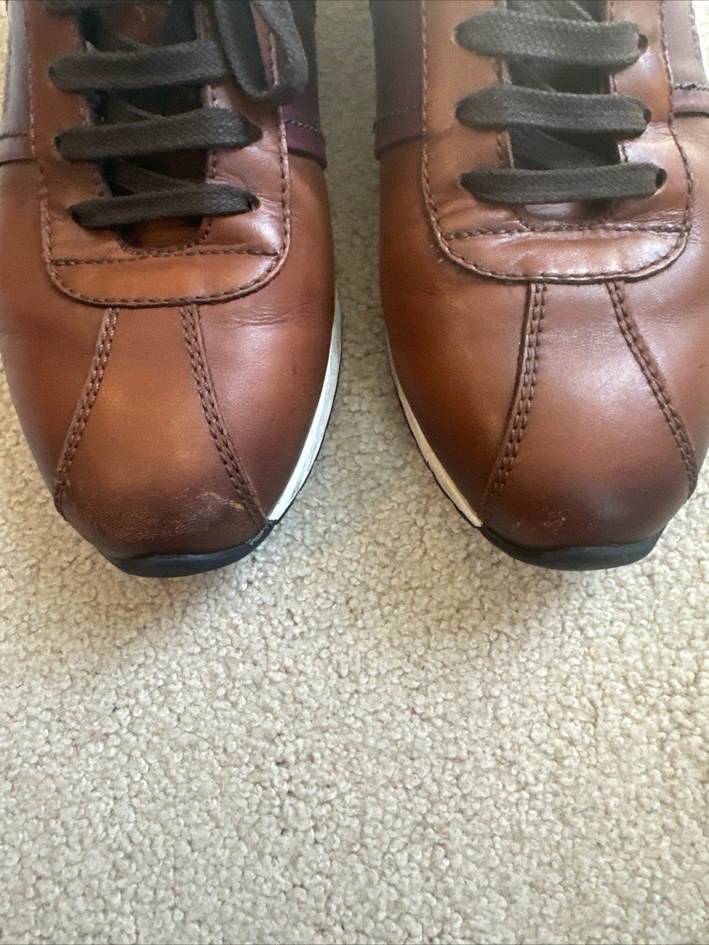 Bruno Magli Men's Brown Leather Sneakers with Burgundy Accents - Picture 6 of 9